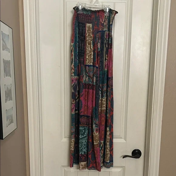 NATURAL LIFE M Patchwork palazzo pants in Teal, Pink & Brown - Picture 2 of 6